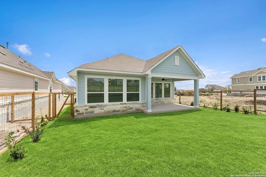 Front exterior of a new home in The Crossvine 45’, Schertz, TX, highlighting curb appeal (Image 21).