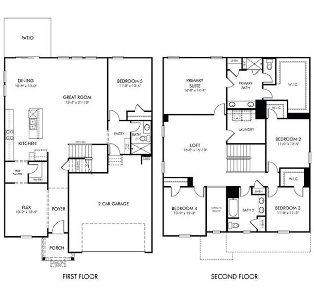 2D floor plan layout for the Johnson by Meritage Homes in Nelson's Creek, Mocksville, NC (Image 3).