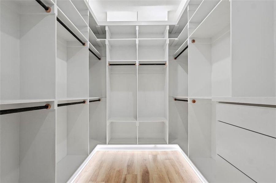 Spacious closet with light wood-style flooring