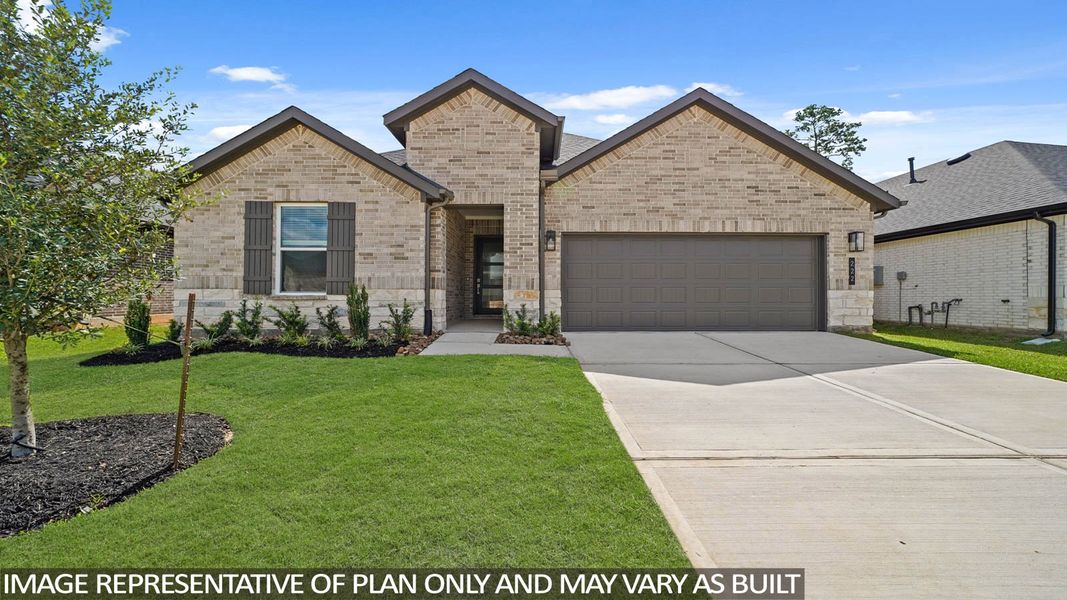 Representative exterior photo of a completed home built from the Pearl by D.R. Horton in Mill Creek Estates, Magnolia, TX (Image 2). Representative exterior photo of a completed home built from the Pearl by D.R. Horton in Mill Creek Estates, Magnolia, TX (Image 2).
