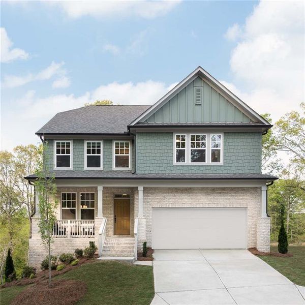 Front exterior of a new home in Creekside, Dawsonville, GA, highlighting curb appeal (Image 23). Front exterior of a new home in Creekside, Dawsonville, GA, highlighting curb appeal (Image 23).
