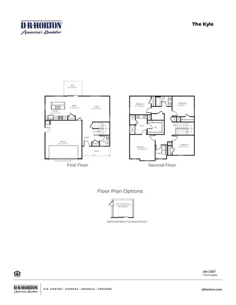 2D floor plan layout for the KYLE by D.R. Horton in Waterbridge, Myrtle Beach, SC (Image 2).