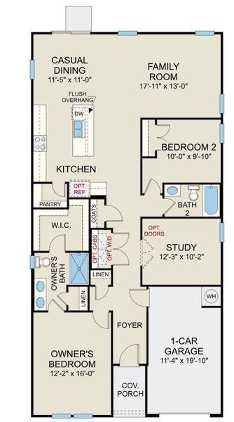 2D floor plan layout for the Vantage - Single Family Homes by Dream Finders Homes in Brantley Place, Sanford, NC (Image 3). 2D floor plan layout for the Vantage - Single Family Homes by Dream Finders Homes in Brantley Place, Sanford, NC (Image 3).