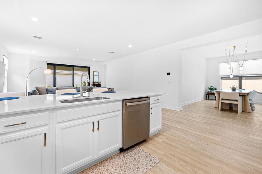 Kitchen, living and dining rooms
