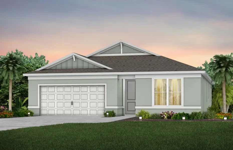 Front exterior of a new home in Canopy Preserve, Deland, FL, highlighting curb appeal (Image 1). Front exterior of a new home in Canopy Preserve, Deland, FL, highlighting curb appeal (Image 1).