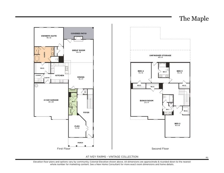 The Maple, Colonial Elevation, at Ivey Farms (R2)
