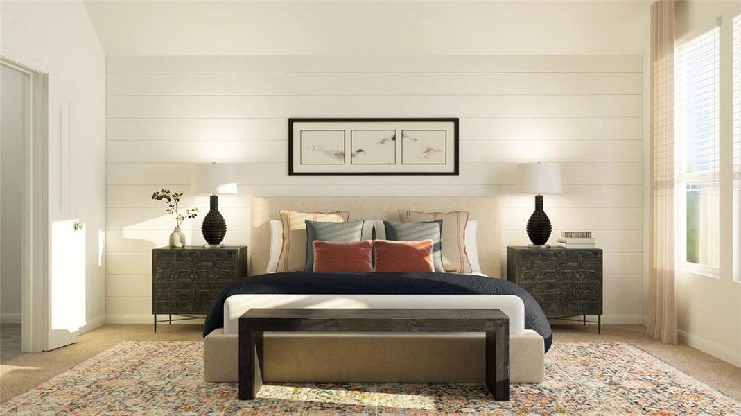 Bedroom with carpet floors and baseboards Bedroom with carpet floors and baseboards