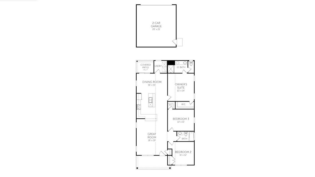 2D floor plan layout for the Hemlock - Single Family Homes by Dream Finders Homes in River Oaks, Okatie, SC (Image 3).