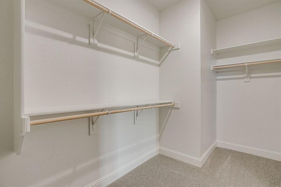 Walk in closet with light carpet