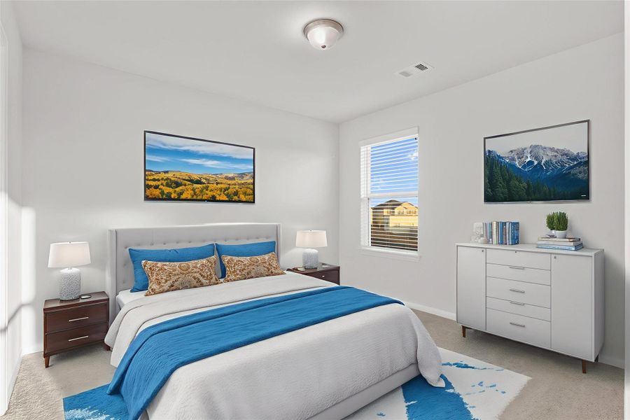 This virtually staged secondary bedroom provides plenty of space for furnishings and personal style. The soft color palette and open layout make it perfect for a guest room or an additional family member’s space. This virtually staged secondary bedroom provides plenty of space for furnishings and personal style. The soft color palette and open layout make it perfect for a guest room or an additional family member’s space.