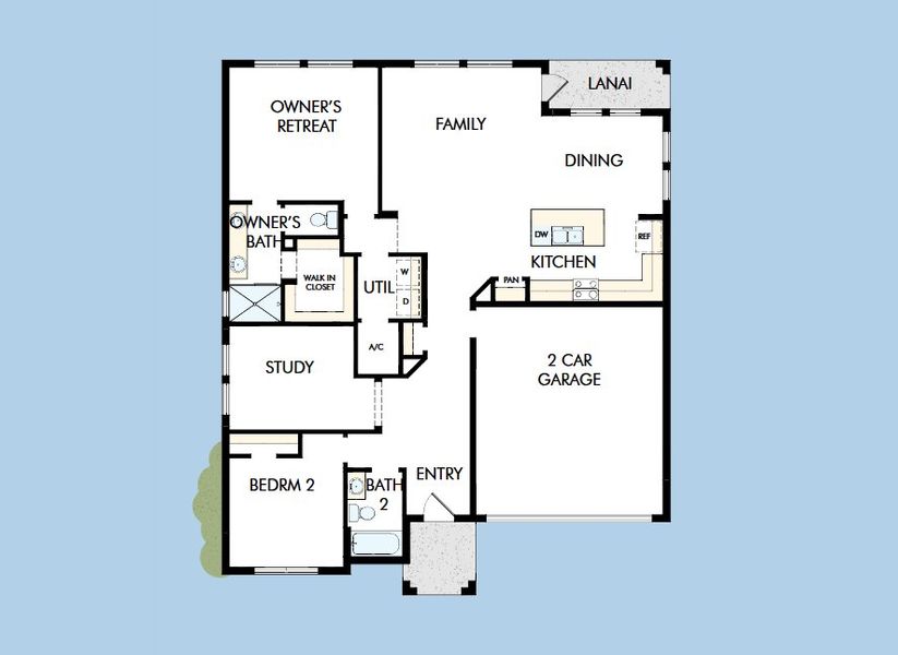 2D floor plan layout for the The Rosbach by David Weekley Homes in Waterset Bungalow Series, Apollo Beach, FL (Image 3).