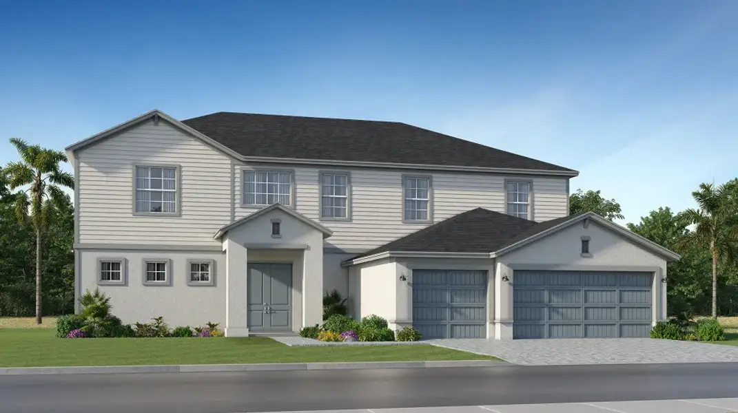 Front exterior of a new home in Tuckers Cove at Babcock Ranch, Punta Gorda, FL, highlighting curb appeal (Image 1). Front exterior of a new home in Tuckers Cove at Babcock Ranch, Punta Gorda, FL, highlighting curb appeal (Image 1).