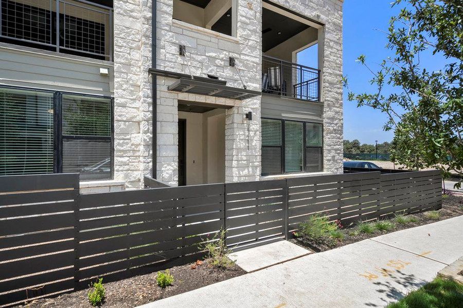 Exterior details and patio area of a home in The Grove, Austin (Image 16). Exterior details and patio area of a home in The Grove, Austin (Image 16).
