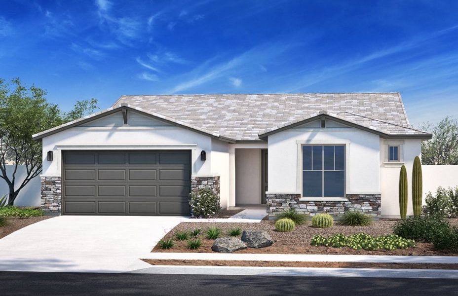 Representative exterior photo of a completed home built from the 2305 by Homes by Towne in Stonefield, Surprise, AZ (Image 5). Representative exterior photo of a completed home built from the 2305 by Homes by Towne in Stonefield, Surprise, AZ (Image 5).
