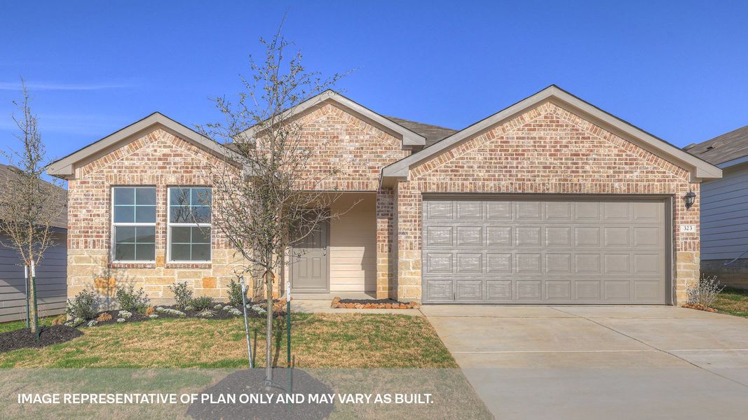 Front exterior of a new home in Arroyo Ranch, Seguin, TX, highlighting curb appeal (Image 1). Front exterior of a new home in Arroyo Ranch, Seguin, TX, highlighting curb appeal (Image 1).