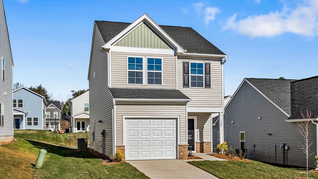 Front exterior of a new home in Hanes Lake, Winston-Salem, NC, highlighting curb appeal (Image 21).
