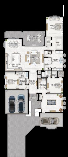 2D floor plan layout for the Caroline Grande by GL Homes in Valencia Del Mar, Boynton Beach, FL (Image 6).