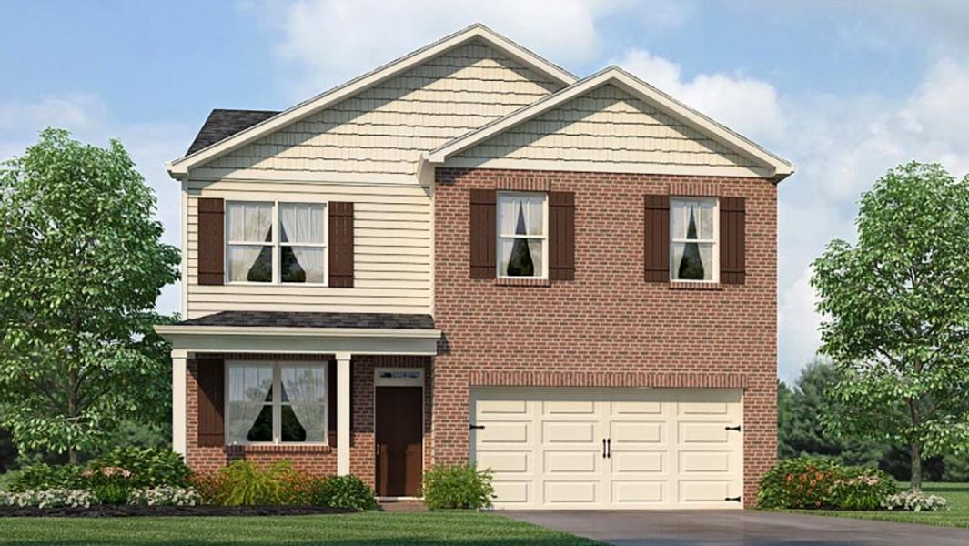 Front exterior of a new home in Pointe Park, Union City, GA, highlighting curb appeal (Image 21). Front exterior of a new home in Pointe Park, Union City, GA, highlighting curb appeal (Image 21).