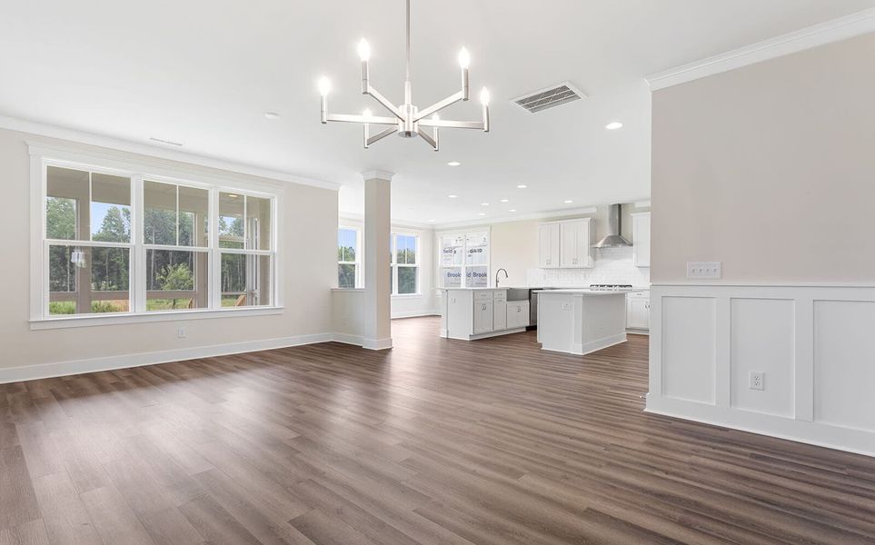 Great Room and View of Kitchen and Sunroom