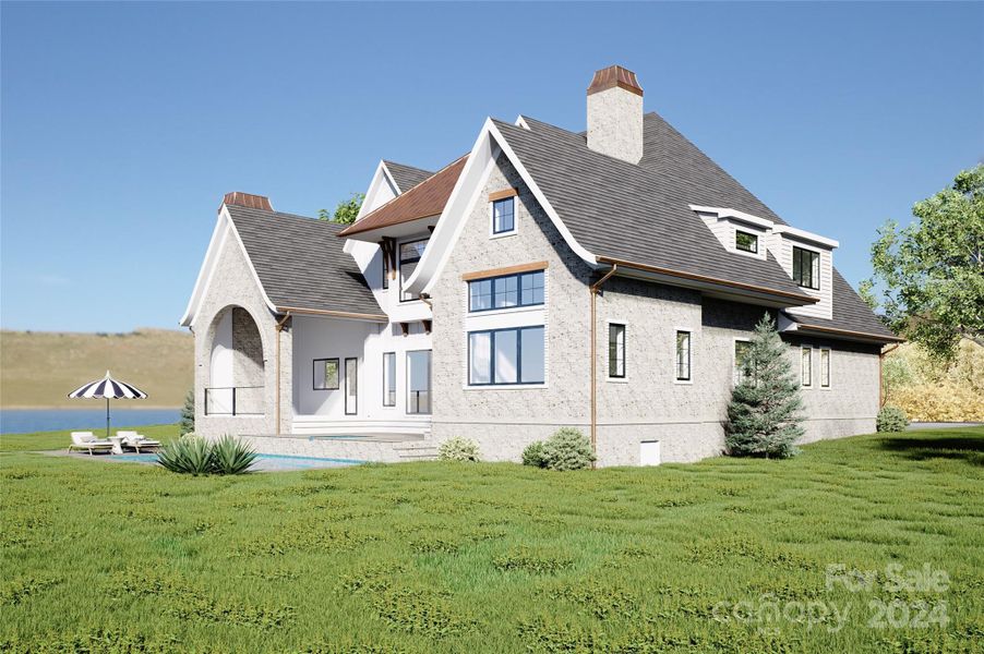 4-car garage, cedar doors, and copper accents