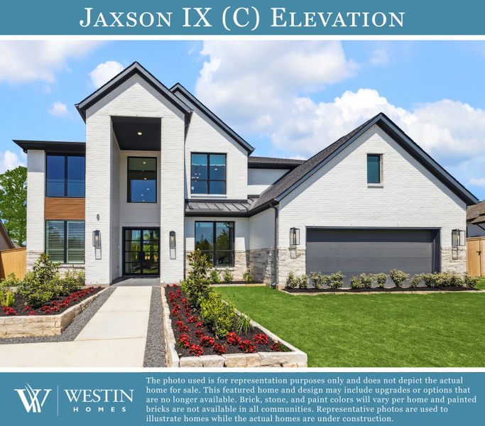 Representative exterior photo of a completed home built from the The Jaxson IX by Westin Homes in Audubon - 70', Magnolia, TX (Image 1).
