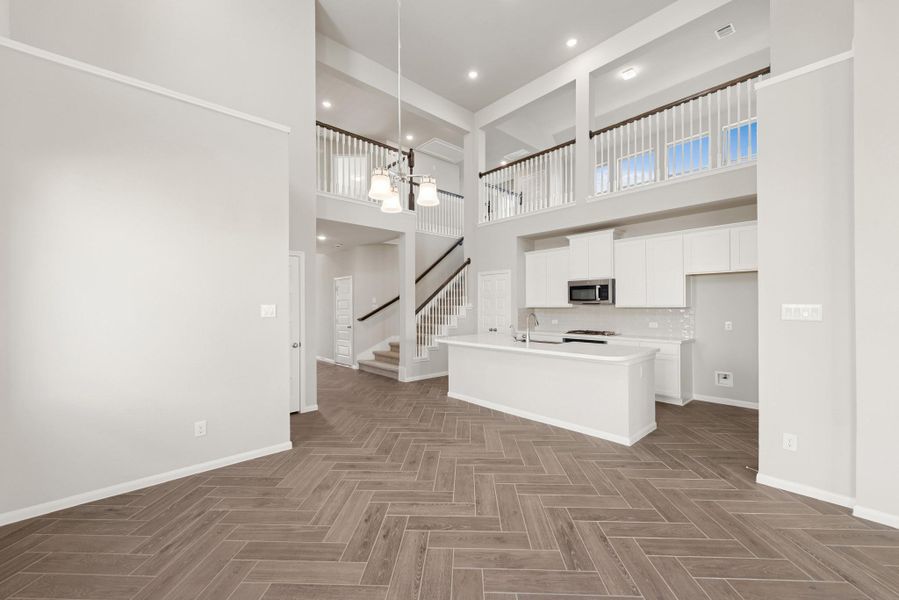 Kitchen overlooks dining area