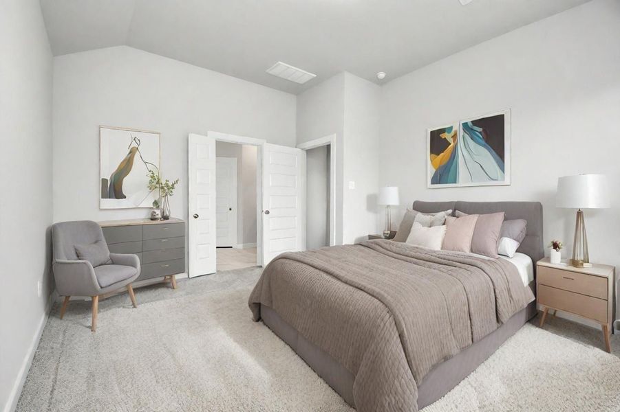 Virtually Staged - Primary Bedroom. Sample photo of completed home with similar floor plan. Actual colors and selections may vary.