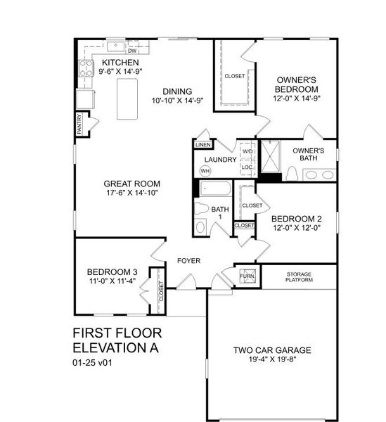 2D floor plan layout for the Tupelo by Ryan Homes in Somerset, Santee, SC (Image 2).