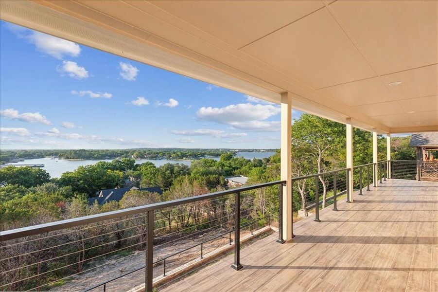 Wooden deck with a water view