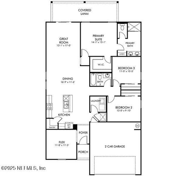 2D floor plan layout of this home in Colbert Landings, Palm Coast, FL (Image 3).