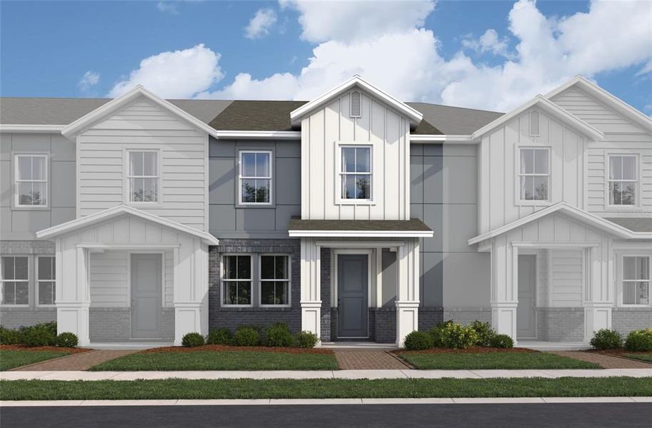 Front exterior of a new home in Aulin Square, Oviedo, FL, highlighting curb appeal (Image 1). Front exterior of a new home in Aulin Square, Oviedo, FL, highlighting curb appeal (Image 1).