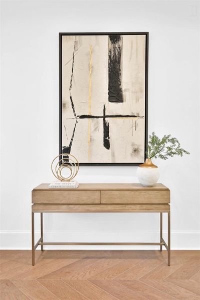 Entry is spacious with room for table, art and decor. Entry is spacious with room for table, art and decor.