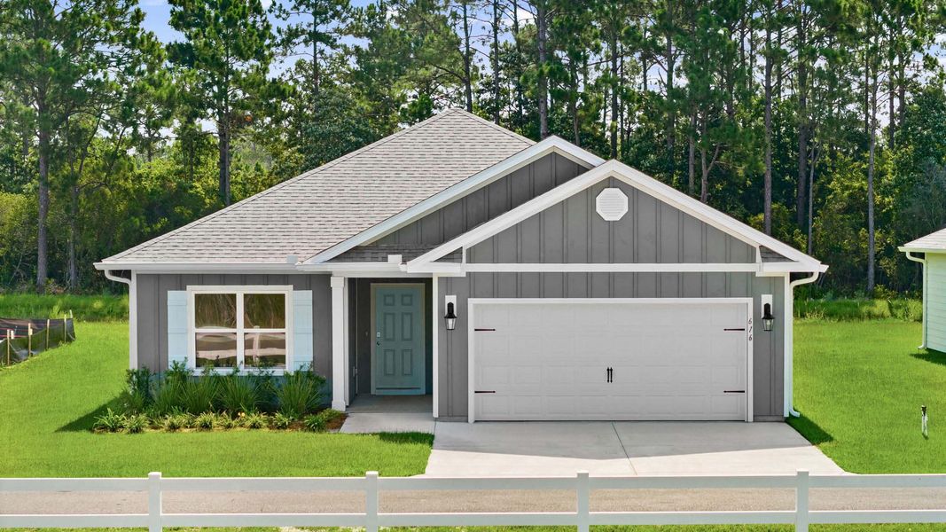 Front exterior of a new home in Buffer Farms, Port Saint Joe, FL, highlighting curb appeal (Image 16).