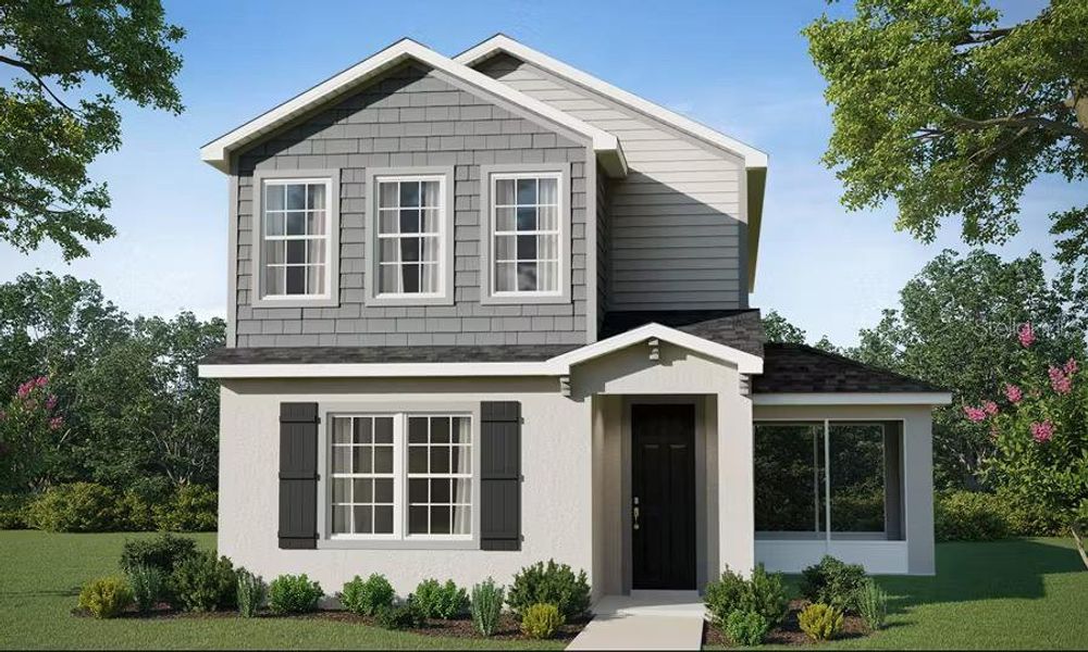 Front exterior of a new home in Estates at Hickory Cove - Bungalows, St. Cloud, FL, highlighting curb appeal (Image 1). Front exterior of a new home in Estates at Hickory Cove - Bungalows, St. Cloud, FL, highlighting curb appeal (Image 1).