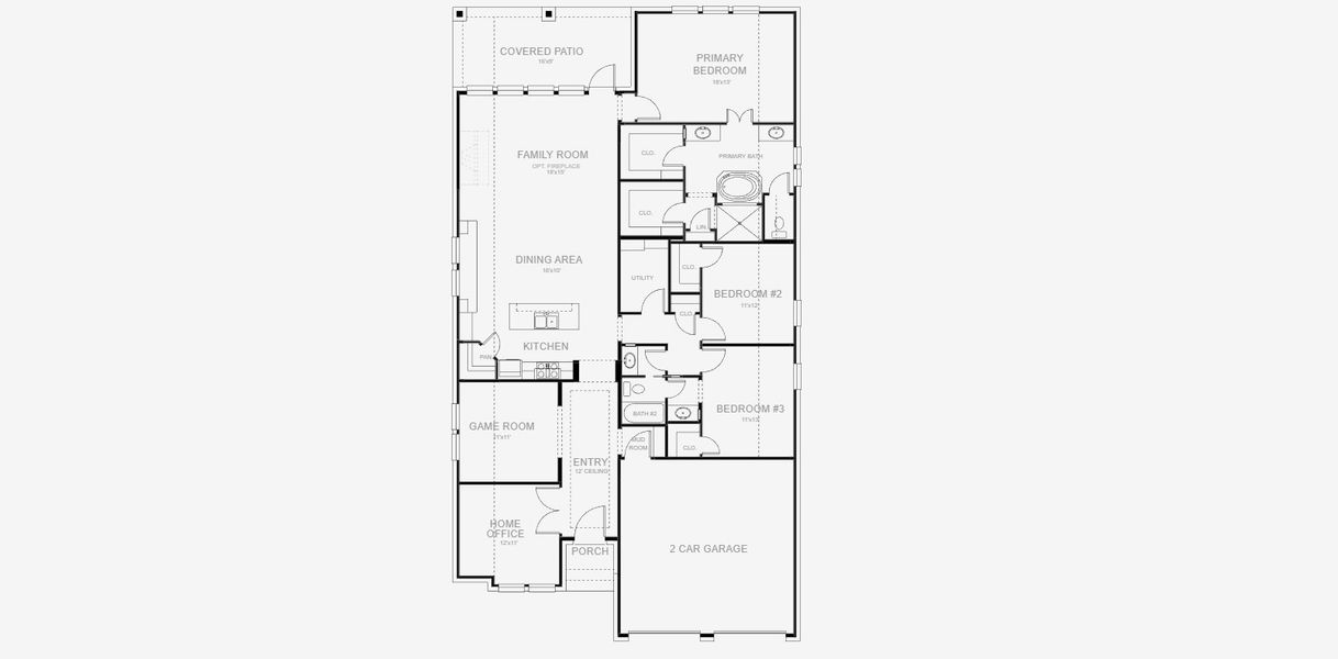 2D floor plan layout for the 2127W by Perry Homes in The Parklands 60', Santa Clara, TX (Image 4).