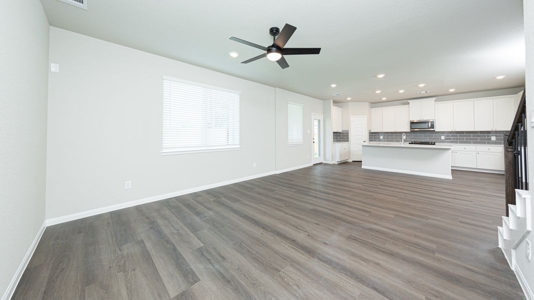 Family Room to Dining Area and Kitchen