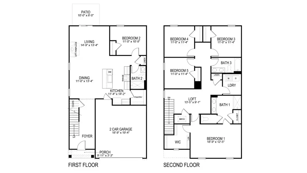 2D floor plan layout for the Robie by D.R. Horton in Poplar Farms, Knoxville, TN (Image 3).