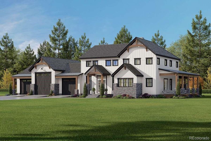 Front exterior of a new home in , Kiowa, CO, highlighting curb appeal (Image 1). Front exterior of a new home in , Kiowa, CO, highlighting curb appeal (Image 1).