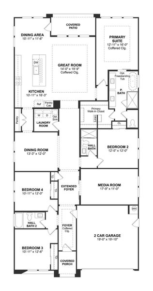2D floor plan layout for the Warren by K. Hovnanian® Homes in Edgewood, Queen Creek, AZ (Image 5).
