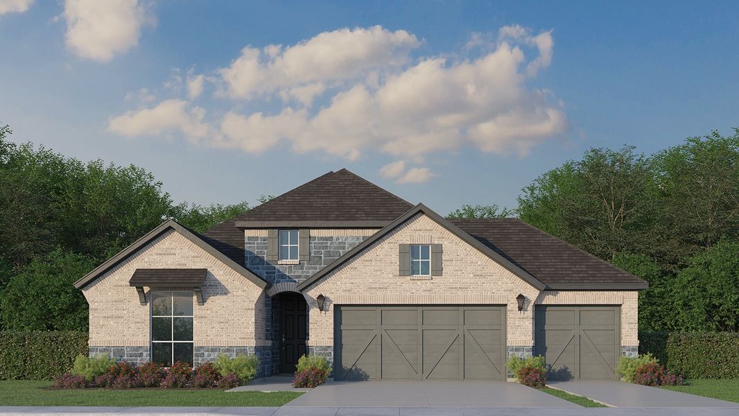 Plan 1523 Elevation B with Stone 3 Car Garage Plan 1523 Elevation B with Stone 3 Car Garage