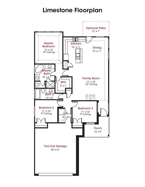 2D floor plan layout for the Limestone by Kendall Homes in Russell Ranch, Bay City, TX (Image 3). 2D floor plan layout for the Limestone by Kendall Homes in Russell Ranch, Bay City, TX (Image 3).