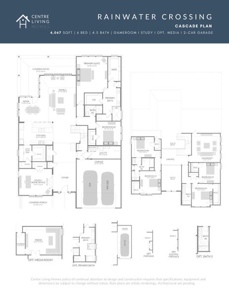 2D floor plan layout for the Cascade by Centre Living Homes in Rainwater Crossing, Celina, TX (Image 3).