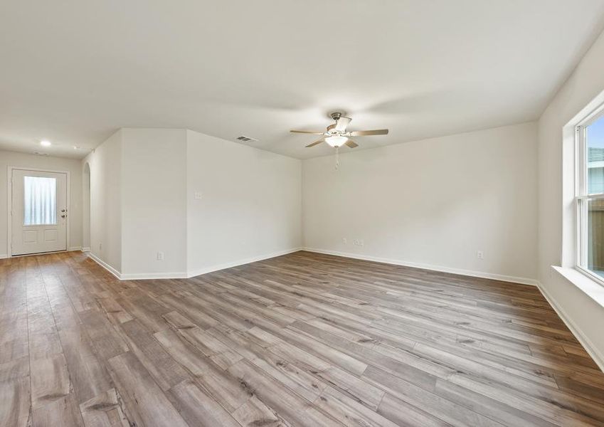 The foyer leads right into the living room in the Rio Grande.