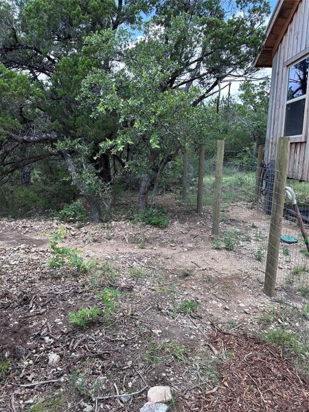 Mature trees and natural fencing define this property's rustic border.