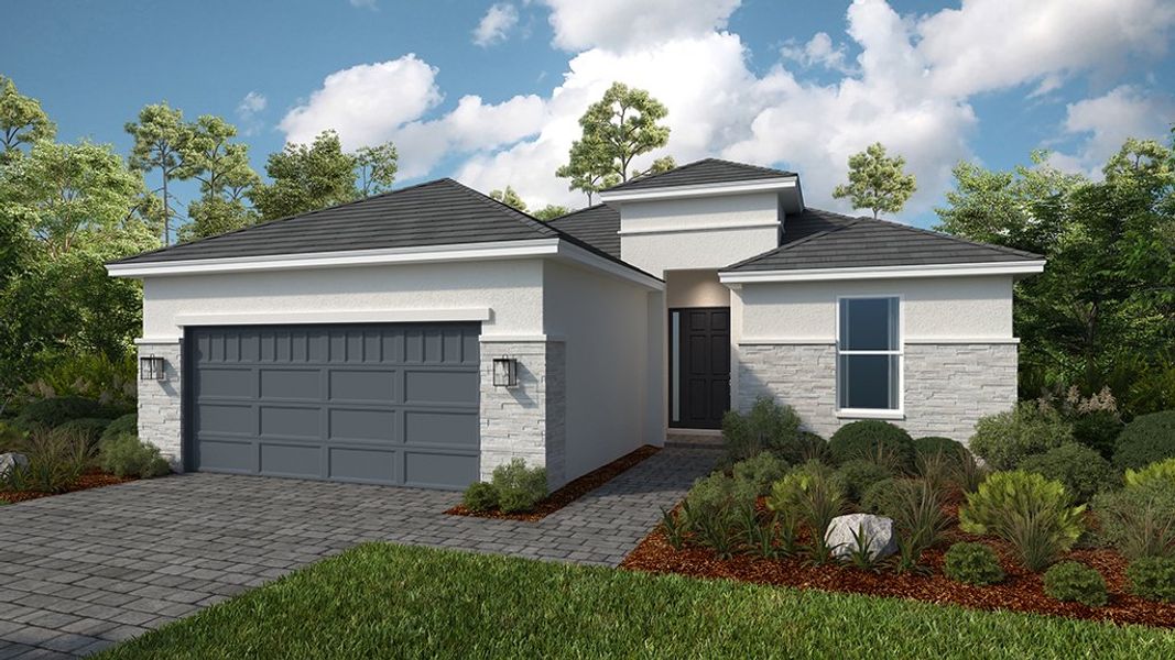 Representative exterior photo of a completed home built from the Marino by Taylor Morrison in Esplanade at Kingston, Estero, FL (Image 22). Representative exterior photo of a completed home built from the Marino by Taylor Morrison in Esplanade at Kingston, Estero, FL (Image 22).