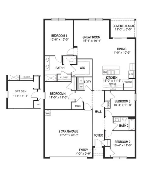 2D floor plan layout for the Cali + Den by D.R. Horton in Silver Springs Shores Spot Lots, Belleview, FL (Image 2).
