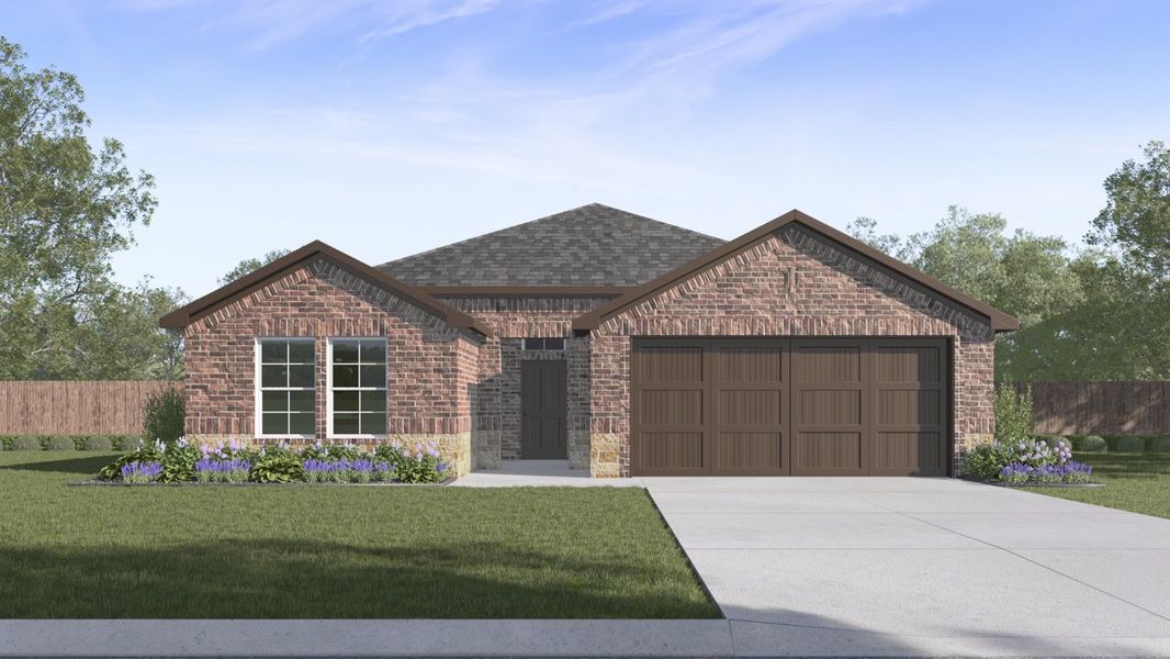 Front exterior of a new home in Saddlebrook, Waxahachie, TX, highlighting curb appeal (Image 1).