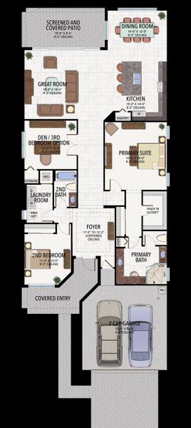 2D floor plan layout for the Sierra by GL Homes in Valencia Parc at Riverland, Port St. Lucie, FL (Image 5).
