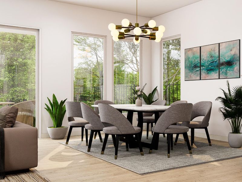 The light-filled dining space that sets the stage for memorable meals and easy gatherings. Image shown is an artist’s rendering; final colors and selections may vary. Please see the New Home Consultant for details.