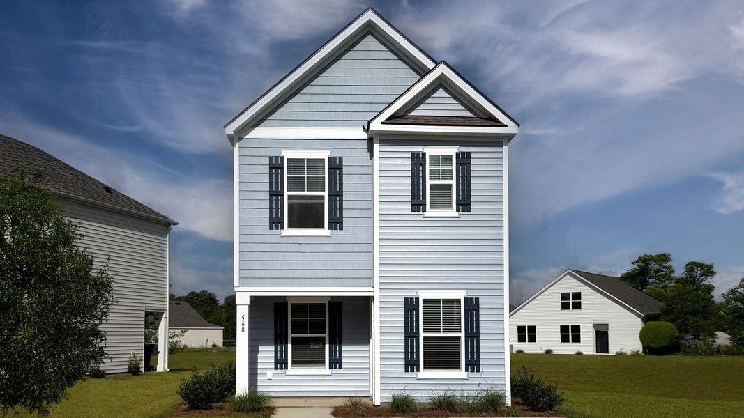 Front exterior of a new home in Fox Run, Supply, NC, highlighting curb appeal (Image 2).
